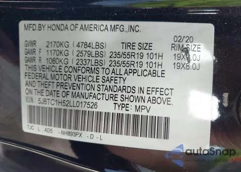 2020 Acura Rdx Technology из США, поврежденный, VIN 5J8TC1H52LL017526